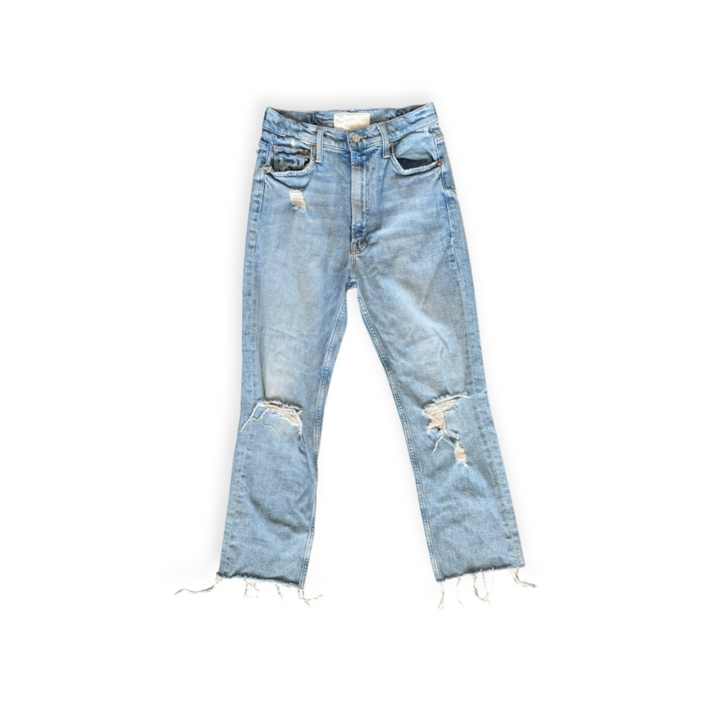 MOTHER The Rider Skimp Jeans 27 High Rise Straight Leg Distressed The Confession